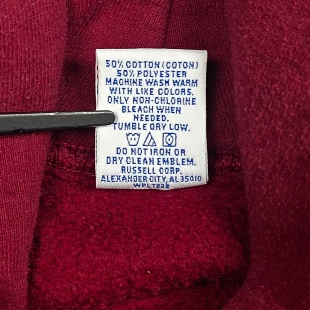 Vintage Russell Athletic Hoodie Mens XXL Maroon Pullover Fleece Blank Sweatshirt